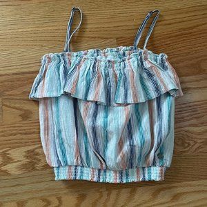 Roxy Girl Striped Crop Top XL - Ruffle Top, Adjustable Straps
